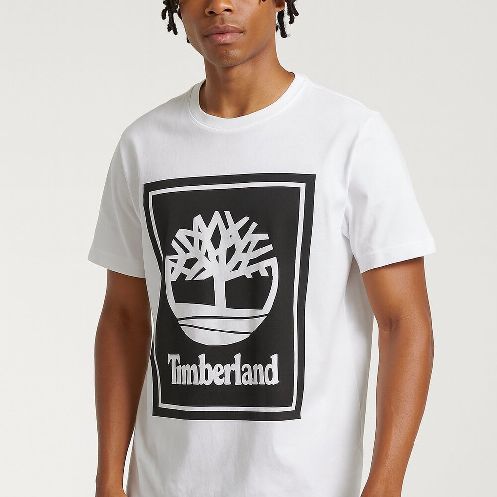 Timberland Men’s XL Logo T-Shirt – White & Black Organic Cotton Tee NWT - Picture 2 of 2